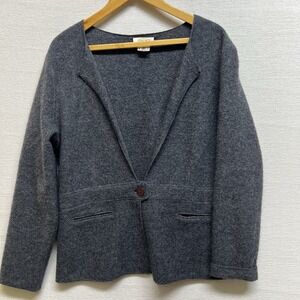 Talbots Petites 100% Wool Size L Unlined 1 Button Knit Sweater Blazer Gray